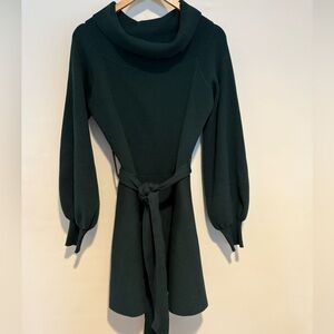 HYFVE Dark Green Long Sleeve Sweater Mini Dress, size Lg